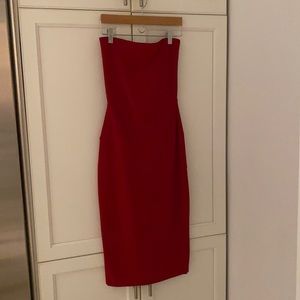 REVOLVE red strapless midi dress